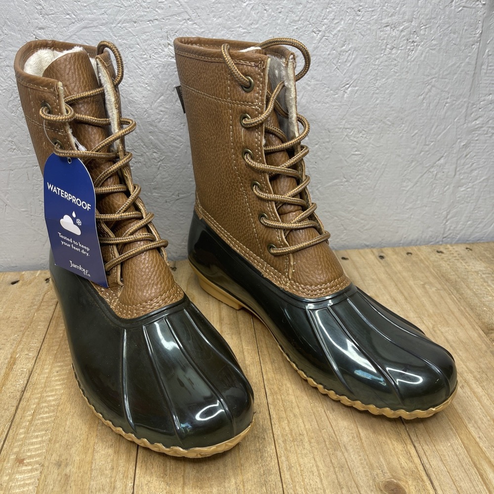 Jambu Maplewood Waterproof Duck Rain Boots Womens 7.5 Brown Lace Up Rubber Toe